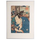 Utagawa Kunisada, a woodblock print of the Actor Arashi Kichaburo III in the play Fuji no Uraba,
