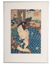 Utagawa Kunisada, a woodblock print of the Actor Arashi Kichaburo III in the play Fuji no Uraba,