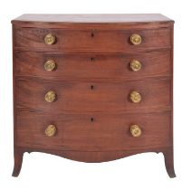 A Regency mahogany bowfront chest of drawers, probably Channel Islands,