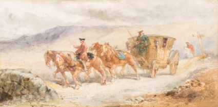 Charles Cattermole (British, 1832-1900) Coach and horses in a gale Watercolour 18.