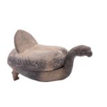 An Egyptian Tell el-Yahudiyeh grey pottery duck vessel and cover with incised plumage and tail,