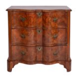 A Continental burr walnut and feather banded serpentine front chest of drawers,