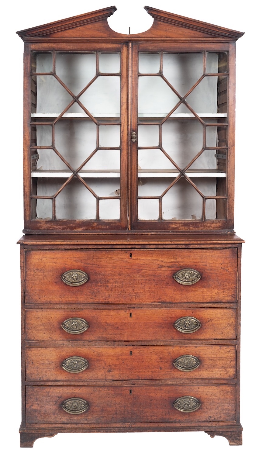 A Regency elm secretaire cabinet bookcase,