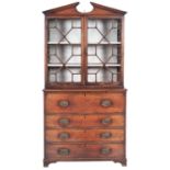 A Regency elm secretaire cabinet bookcase,