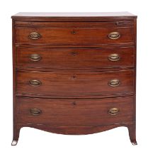 A Regency mahogany bow front chest of drawers, early 19th century; the top with reeded edges,