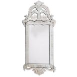 A pair of etched glass wall mirrors in Venetian style,