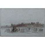 British School (19th Century) Landscape with a hill in the distance Charcoal on blue paper 8.