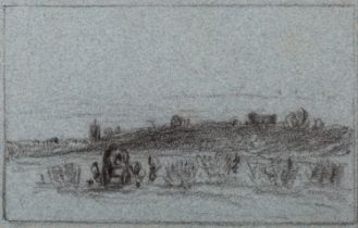 British School (19th Century) Landscape with a hill in the distance Charcoal on blue paper 8.
