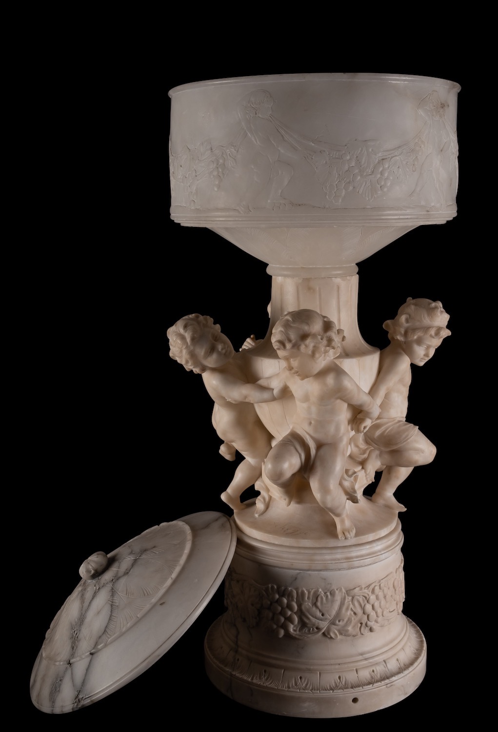 An imposing Italian sculpted alabaster table or pier lamp, - Image 8 of 8