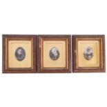 Three Continental porcelain oval plaques, each painted with a female portrait, 8cm high,