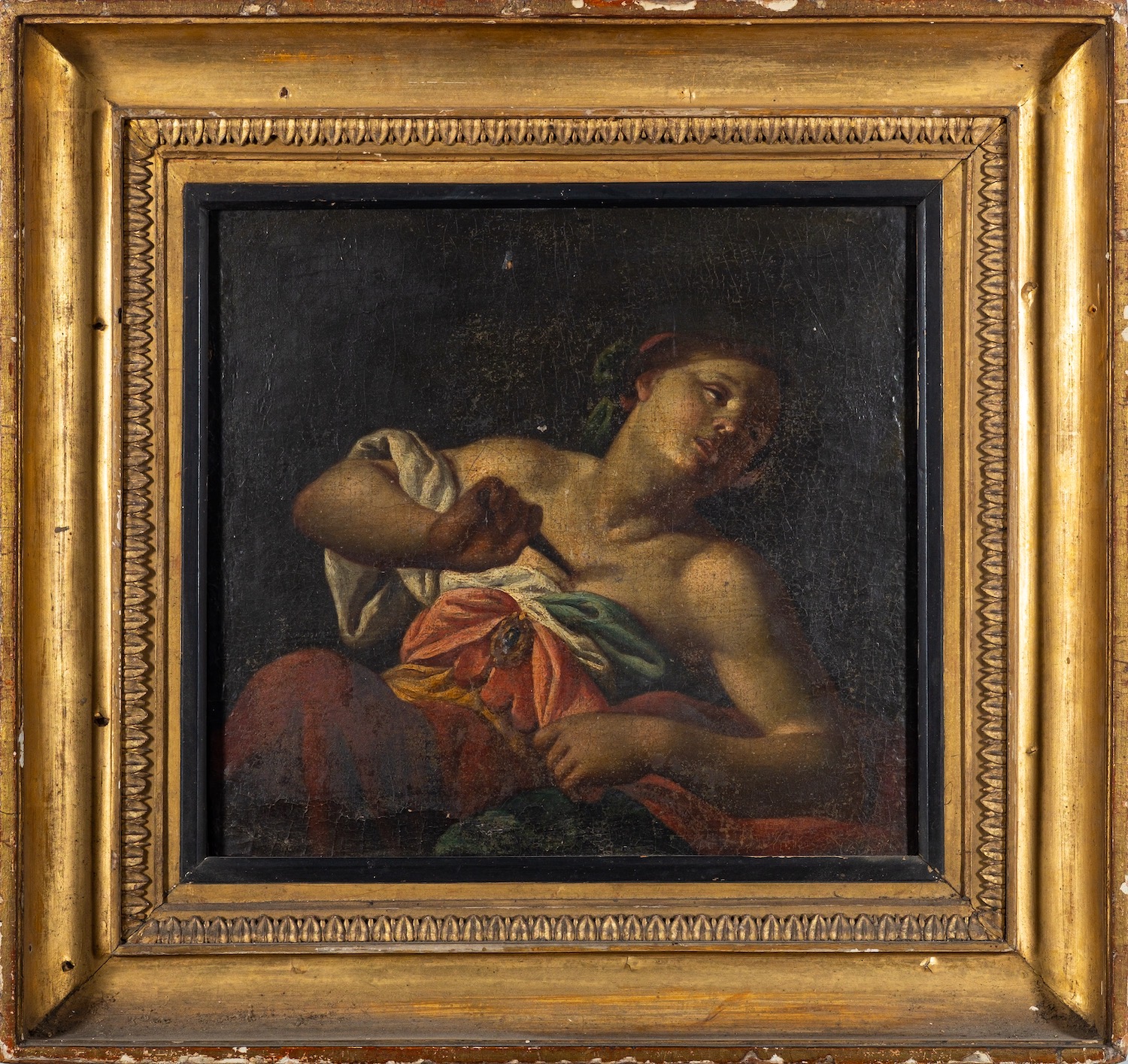 Italian School (16th Century) Lucretia Oil on panel 30 x 32cm Label on the verso reads 'Da Parma' - Image 2 of 2