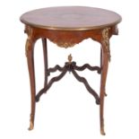 A walnut, marquetry and gilt metal mounted centre table in Louis XV style,