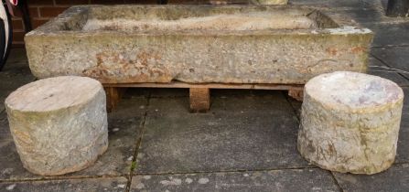 A rough hewn limestone trough, 18th / 19th century; of rectangular form,