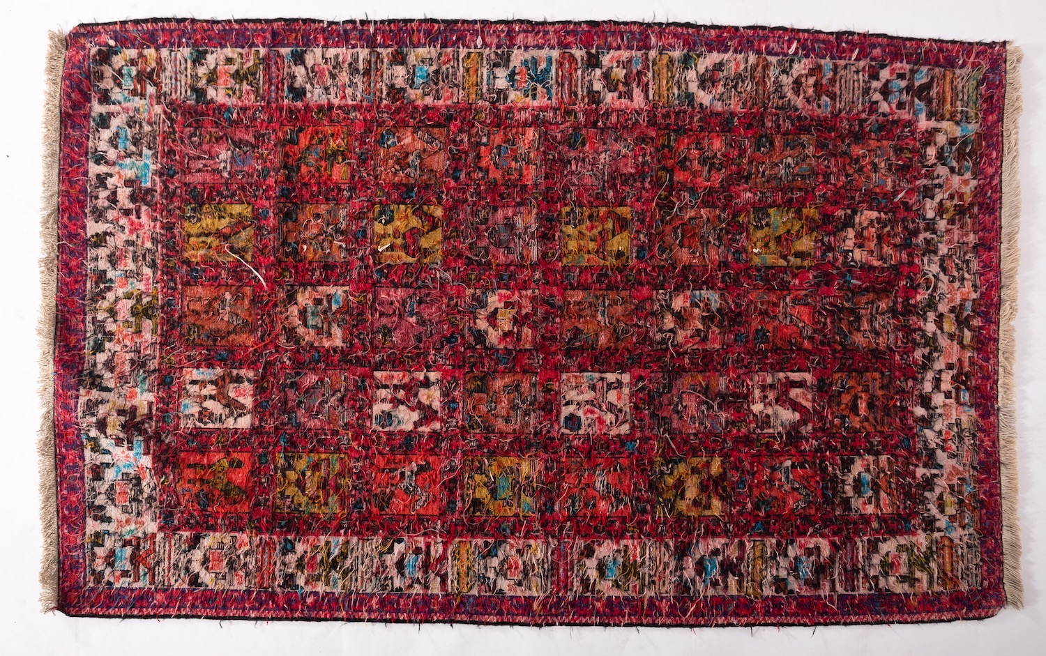 A Soumak park silk Kilim, the rose compartmented field with stylised birds and geometric designs, - Image 2 of 2