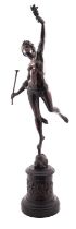 A Continental patinated bronze model of the goddess Fame, late 19th century,