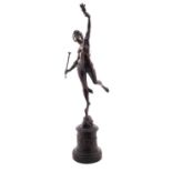 A Continental patinated bronze model of the goddess Fame, late 19th century,