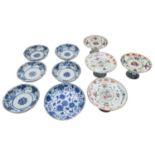 A mixed group of Chinese and Japanese porcelain comprising a blue and white saucer dish painted