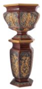 A Doulton Lambeth stoneware jardiniere and stand of hexagonal form,
