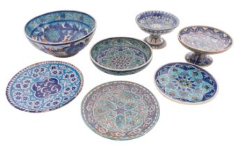 A group of Isnik inspired pottery, comprising a Multan plate and two others,