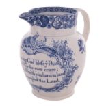 An early 19th century blue and white pearlware jug possibly commemorating the Peace of Amiens