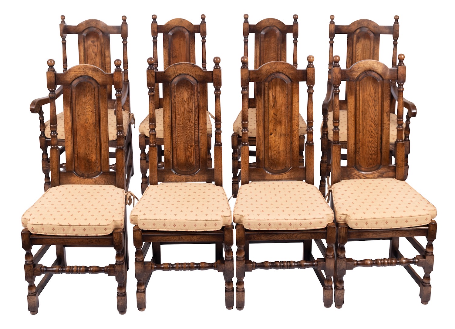 A set of eight oak dining chairs in 17th century style,