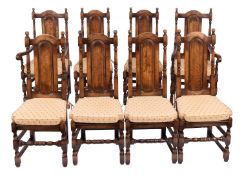 A set of eight oak dining chairs in 17th century style,