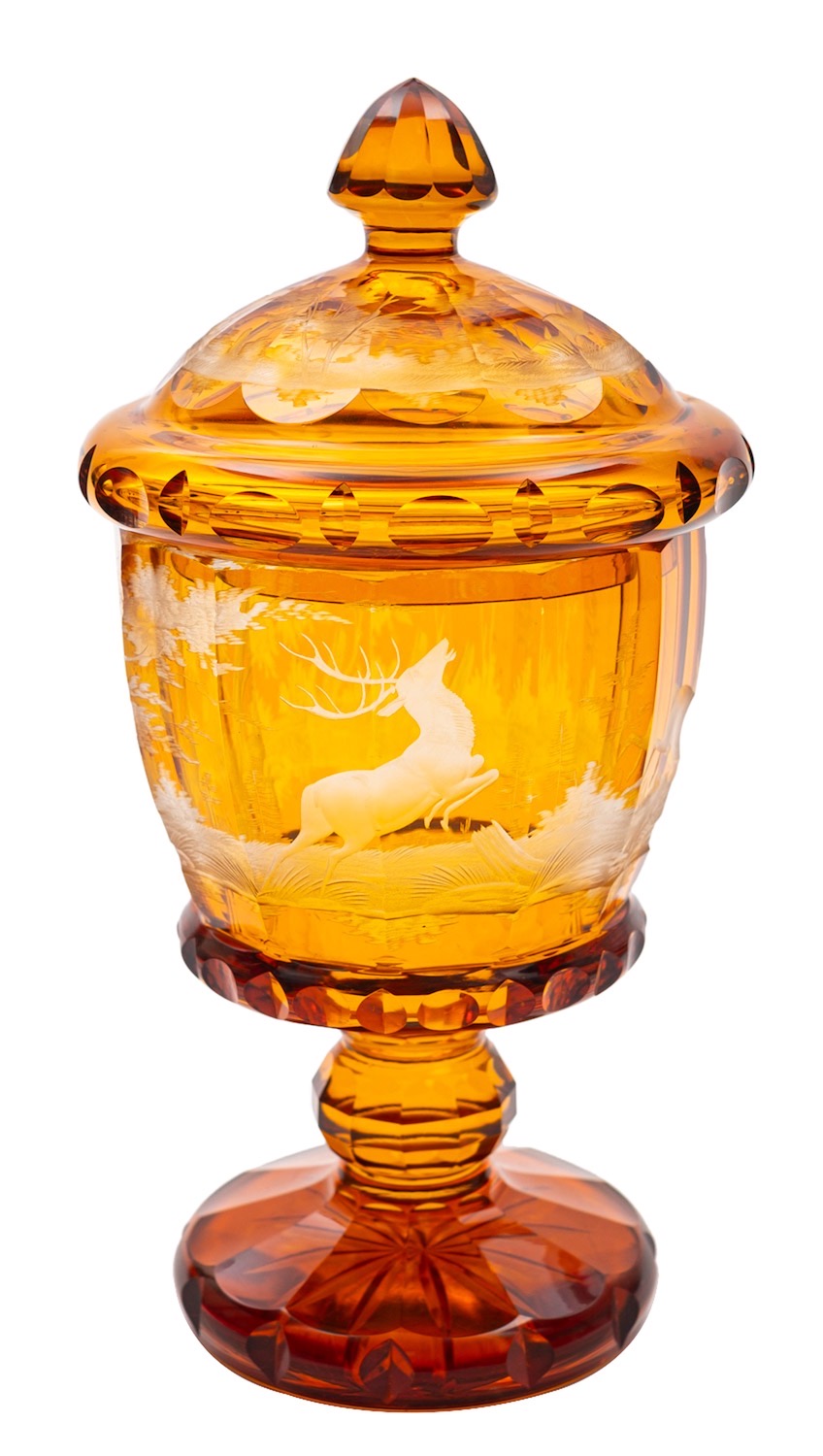 A Bohemian amber flashed goblet and cover,