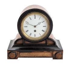 WITHDRAWN A small French walnut and ebonised mantel clock having an eight-day duration timepiece