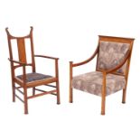 A mahogany and inlaid elbow chair in Art Nouveau style,