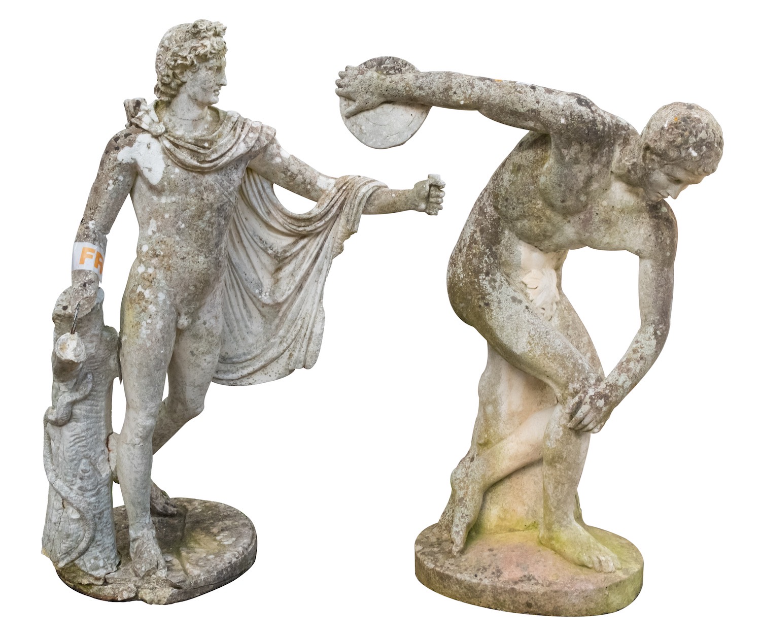 A stone composition garden model of the Townley Discobolus, after the Antique attributed to Myron,