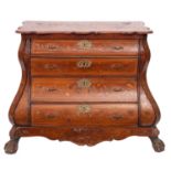 A walnut and marquetry bombe commode, in 18th century style,