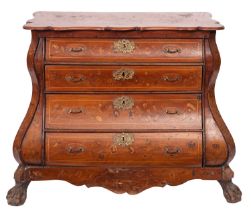 A walnut and marquetry bombe commode, in 18th century style,