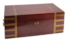 A George III mahogany and brass bound writing slope, circa 1800; of typical form,