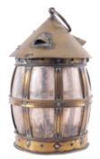 A brass and mica hanging lantern, in Arts & Crafts taste,