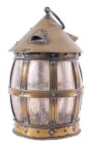 A brass and mica hanging lantern, in Arts & Crafts taste,