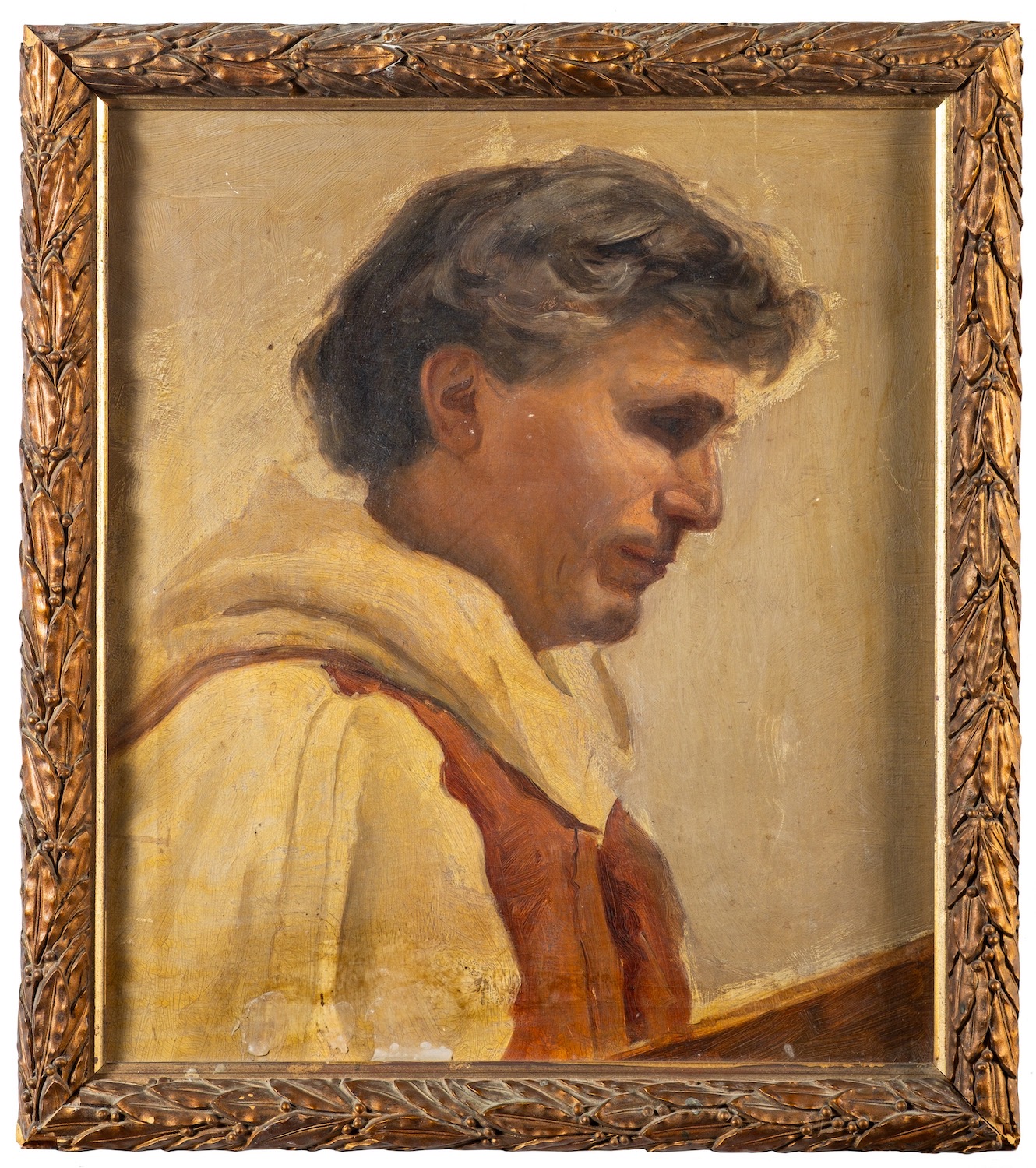 British School, late 19th Century Portrait of a monk in profile Oil on canvas 42.
