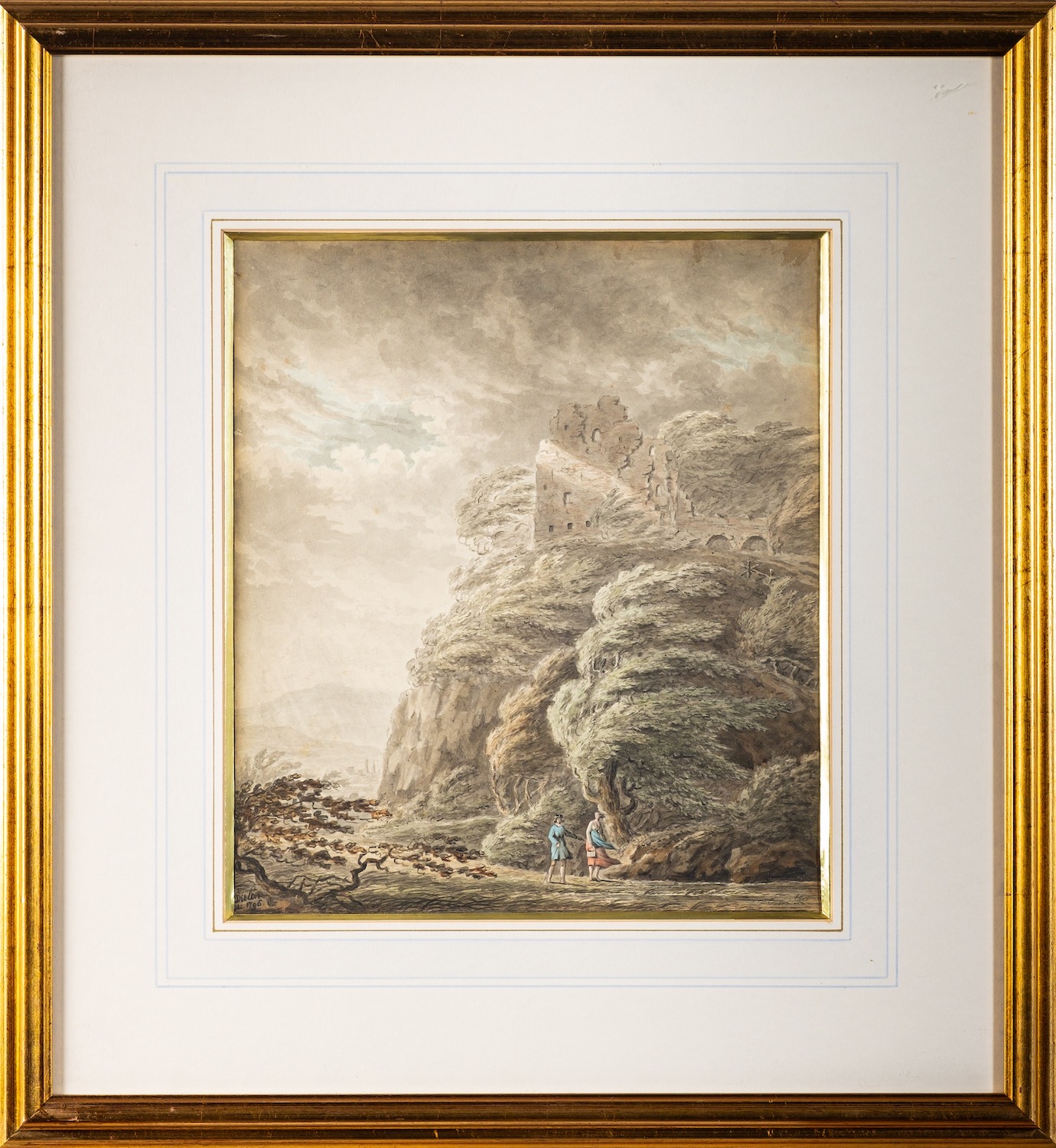 Adrian Jacob Van Dielen (Dutch, 1772-1812) Figures in a stormy upland landscape, - Image 3 of 3