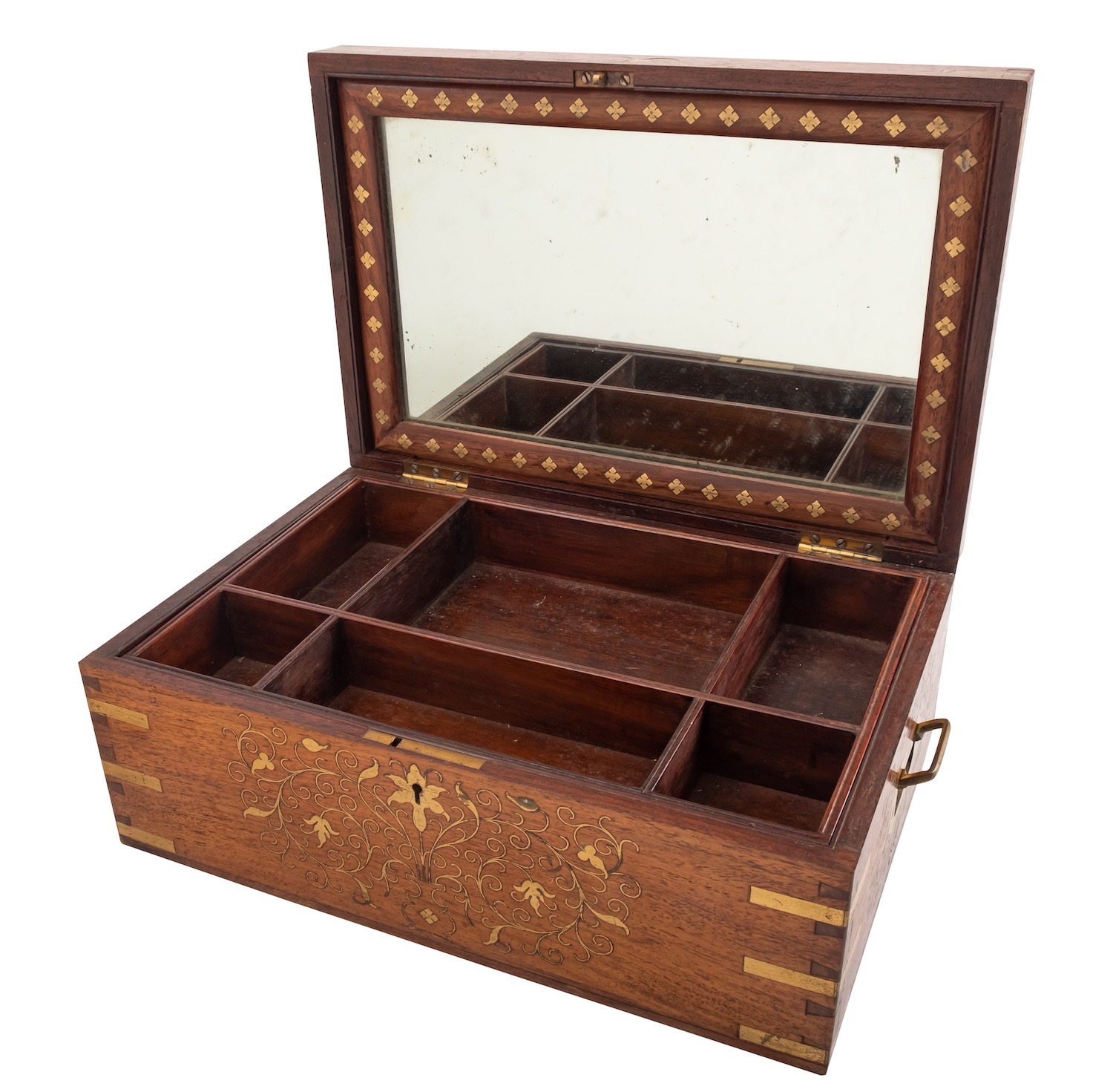 An Anglo-Indian hardwood and brass inlaid workbox, - Image 3 of 3