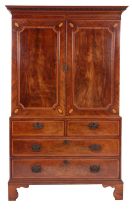 A George III mahogany and marquetry linen press,