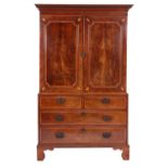 A George III mahogany and marquetry linen press,