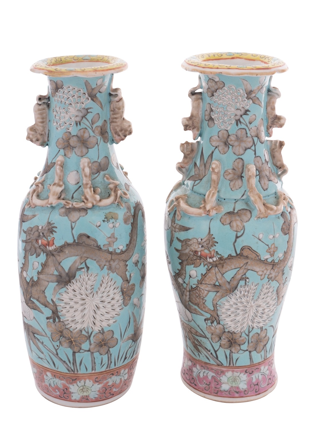 A matched pair of Chinese famille rose baluster vases in Dayazhai-style,