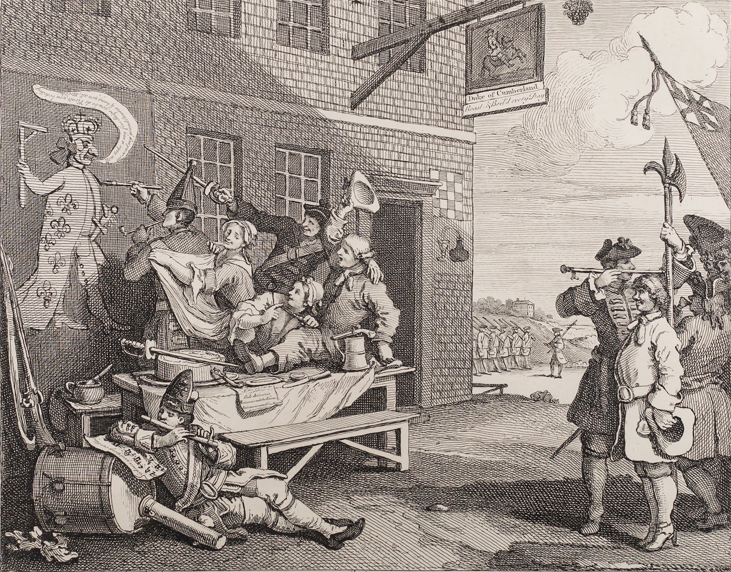 After William Hogarth (British, 1697-1764) Southwark Fair, 1733 Cruelty in Perfection, - Image 2 of 10