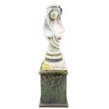 A reconstituted stone bust of a maiden in Art Nouveau taste,