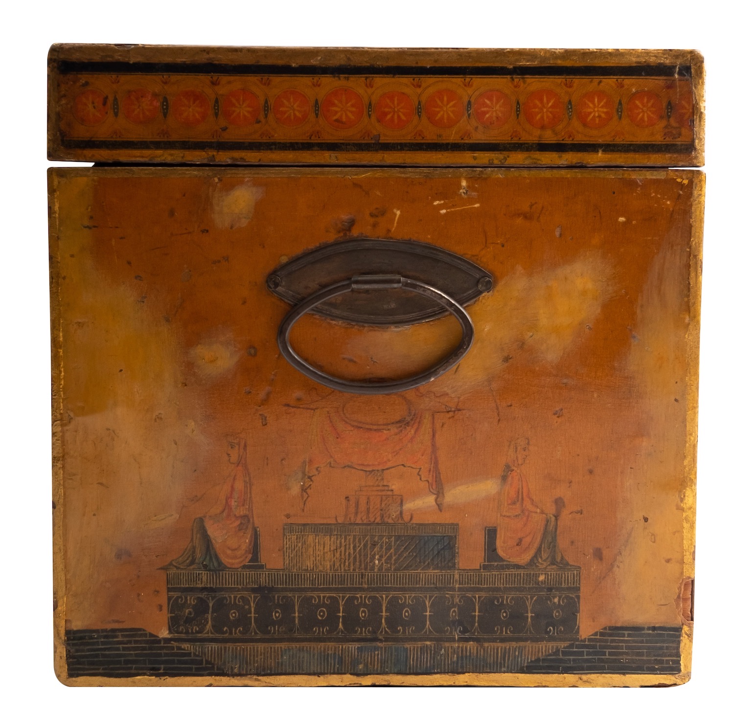 A George III Japanned and pen worked tea caddy, circa 1800; the hinged cover, front, - Image 5 of 6
