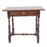 A William and Mary oak side table, late 17th century; the top with moulded edges,