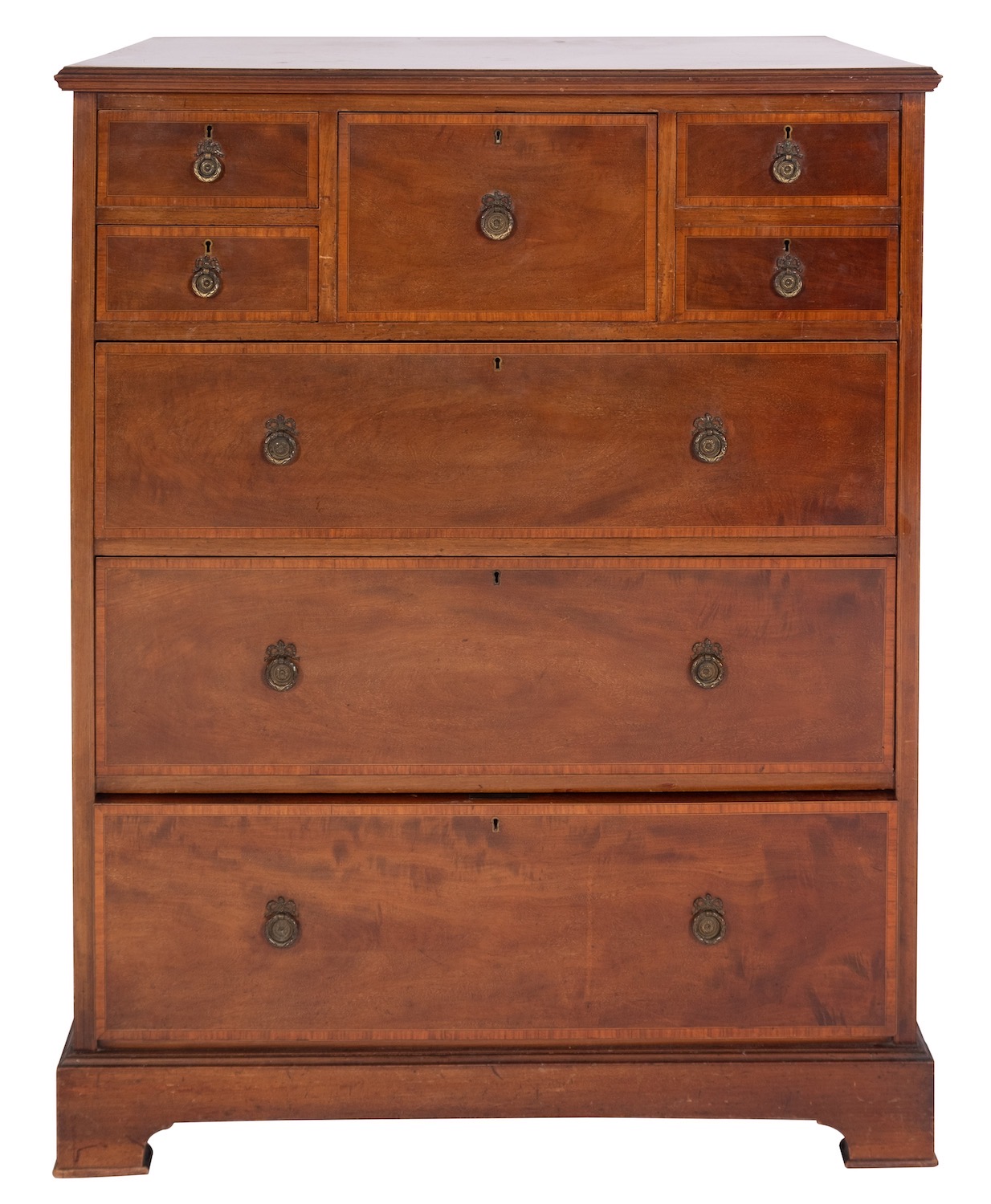 An Edwardian mahogany and crossbanded high chest of drawers,