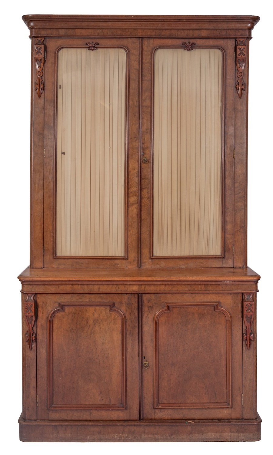 A Victorian walnut and glazed cabinet bookcase,