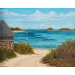 Mary Winter (British, Contemporary) Isles of Scilly, Cornwall Three oils on board The largest 27.