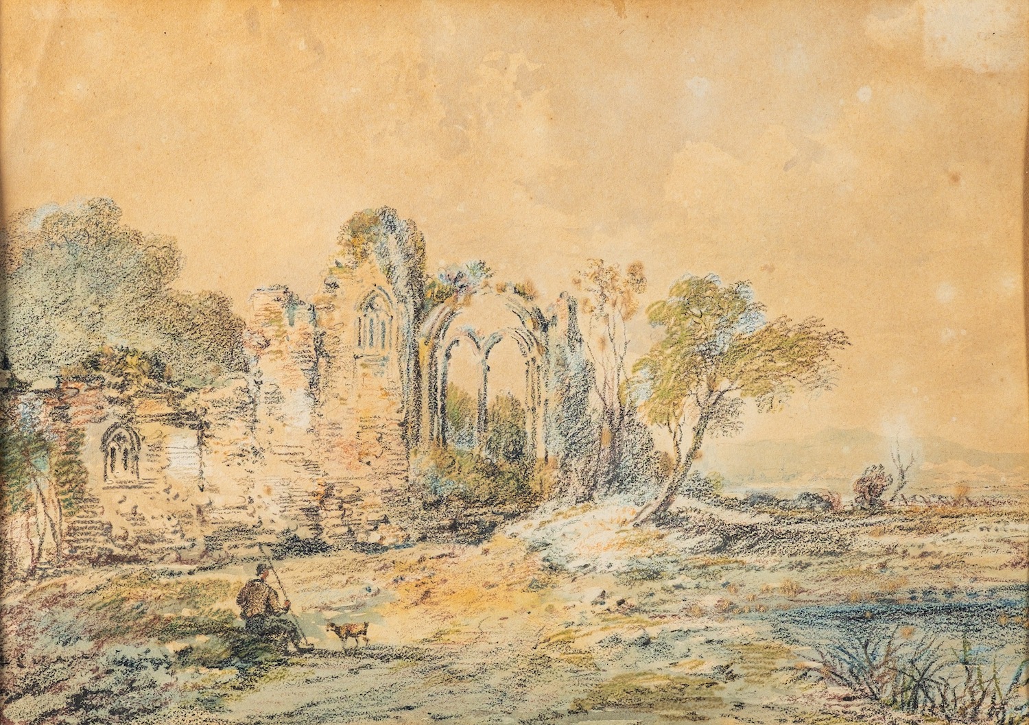 Attributed to John Laporte (British, 1761-1839) Cloister ruins in a landscape, - Image 2 of 3