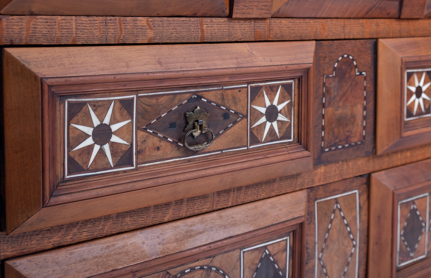 A Dutch oak, walnut and parquetry chest of drawers in 17th century taste, - Image 2 of 2